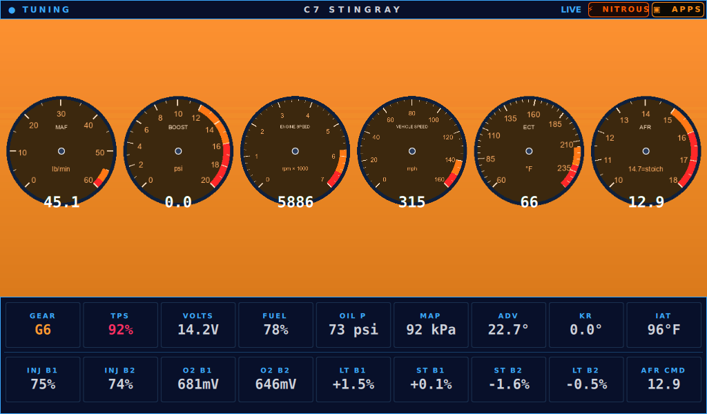C7 nitrous control screen with seven independent safety interlocks